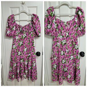 Floral print puff sleeve midi dress, XS